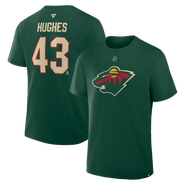 FANATICS Men's Fanatics Quinn Hughes Green Minnesota Wild Authentic Stack Name & Number T-Shirt