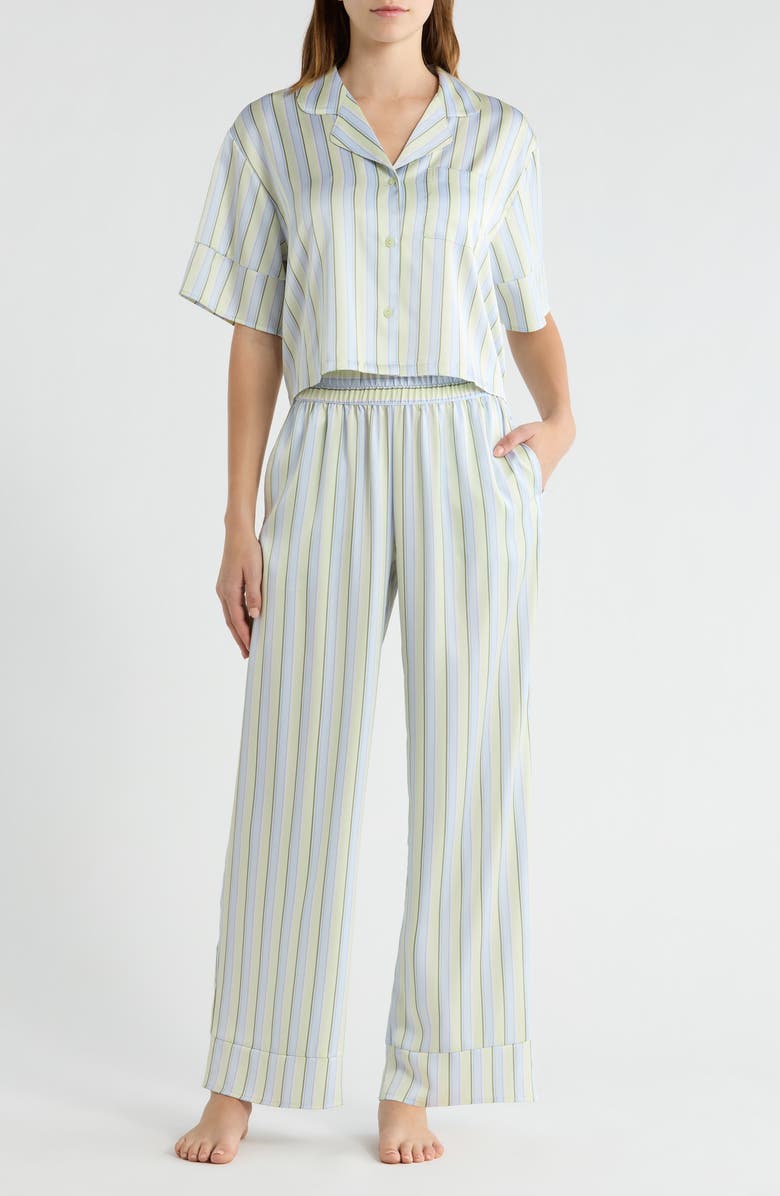 Open Edit Boxy Everyday Satin Pajamas, Main, color, Blue- Green Charlie Stripe