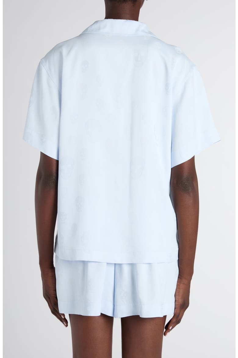 Skull Jacquard Satin Pajama Shirt, Alternate, color, TURQUOISE BLUE