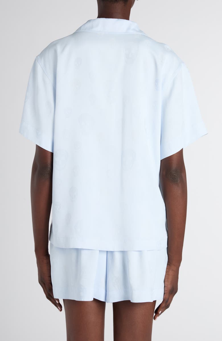 McQueen Skull Jacquard Satin Pajama Shirt, Alternate, color, Turquoise Blue