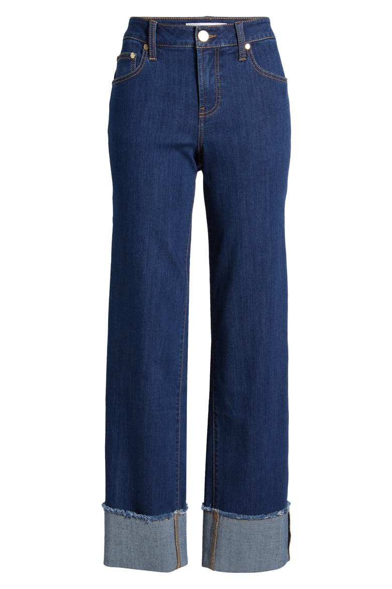 High Waist Cuff Straight Leg Jeans, Alternate, color, BAE