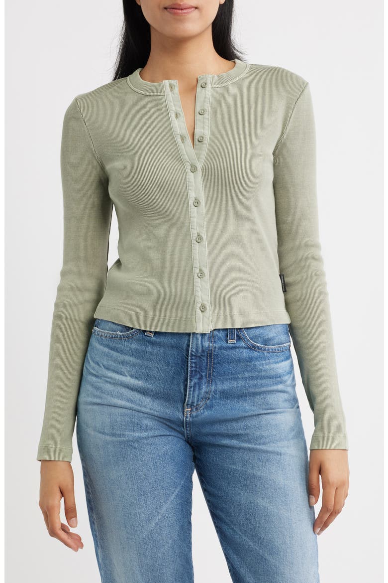 Rib Knit Stretch Cotton Button Up Top, Main, color, SHADOW