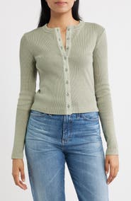 Brooklyn Industries Rib Knit Stretch Cotton Button Up Top