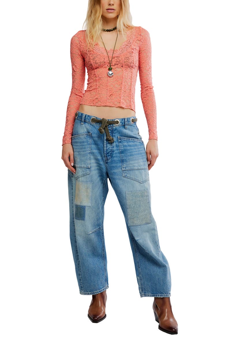 Free People All Night Long Lace Top, Alternate, color, Coral Crimson