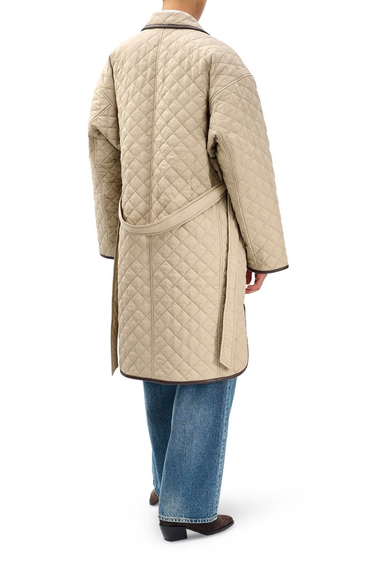 Kelly Oversize Faux Leather Trim Quilted Jacket, Alternate, color, TAN