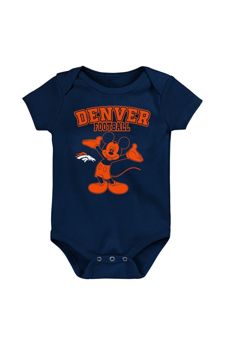 Outerstuff Newborn & Infant Orange/Navy/Gray Denver Broncos Three-Piece Disney Game Time Bodysuit Set, Alternate, color, 