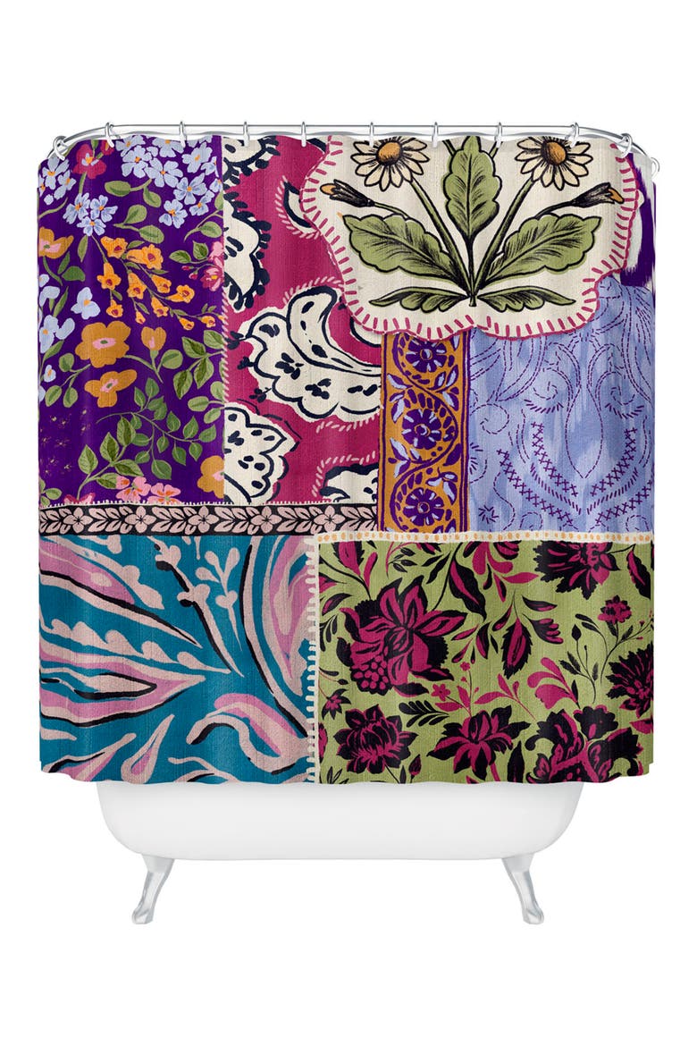 Boho Patchwork Shower Curtain, Main, color, GREEN