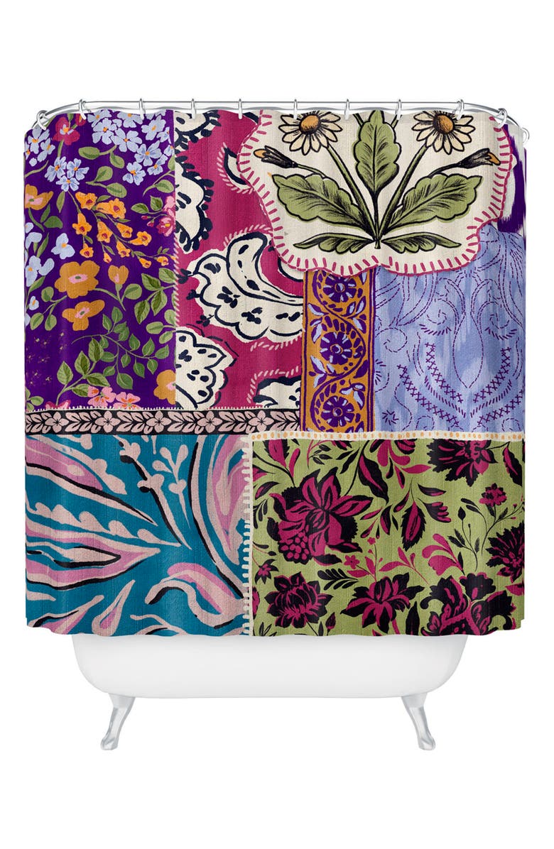 Deny Designs Boho Patchwork Shower Curtain, Main, color, Green