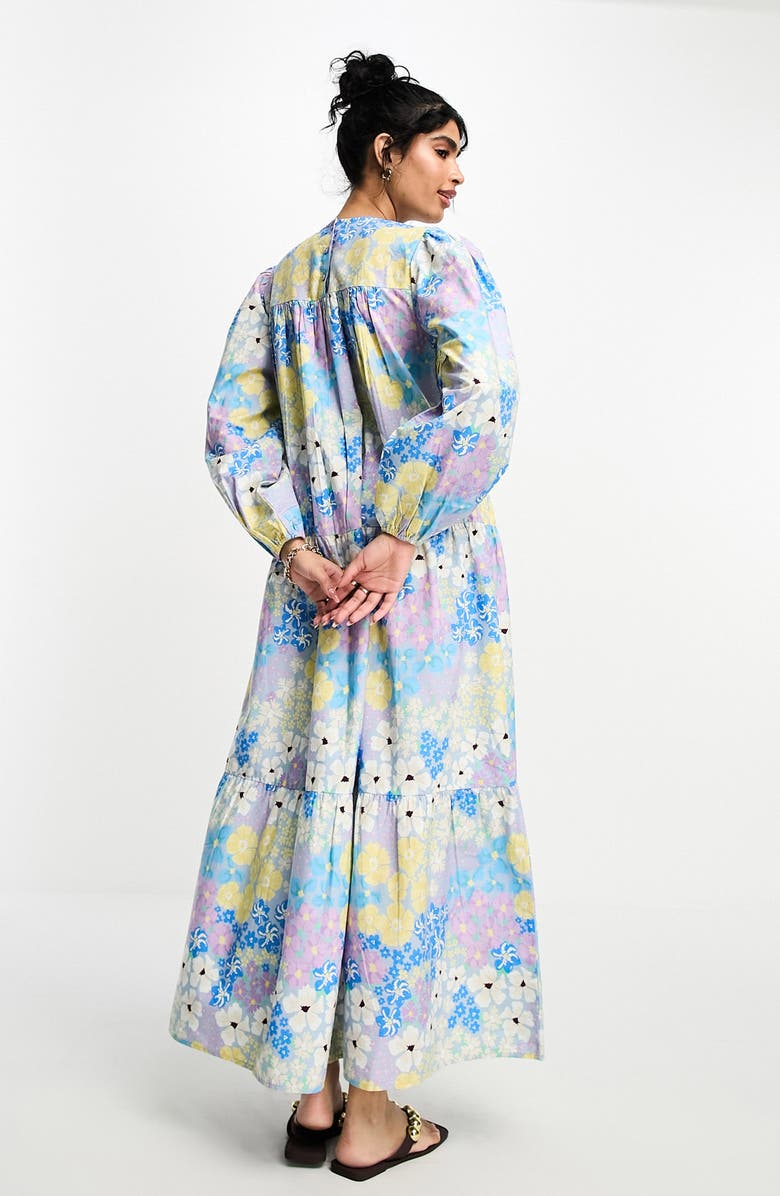 ASOS DESIGN Floral Long Sleeve Shirred Bodice Cotton Maxi Dress, Alternate, color, 