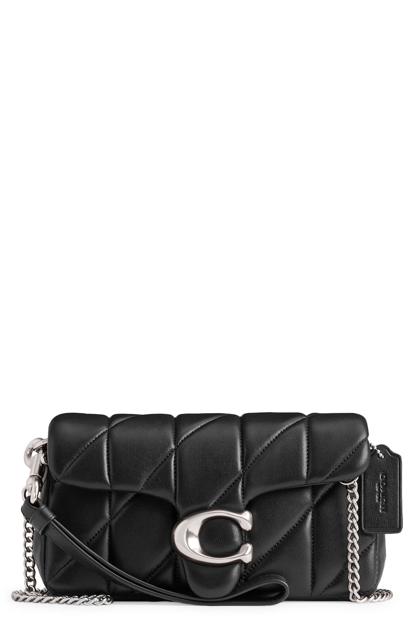 COACH Tabby Pillow Quilted Leather Crossbody Wristlet, Main, color, Black