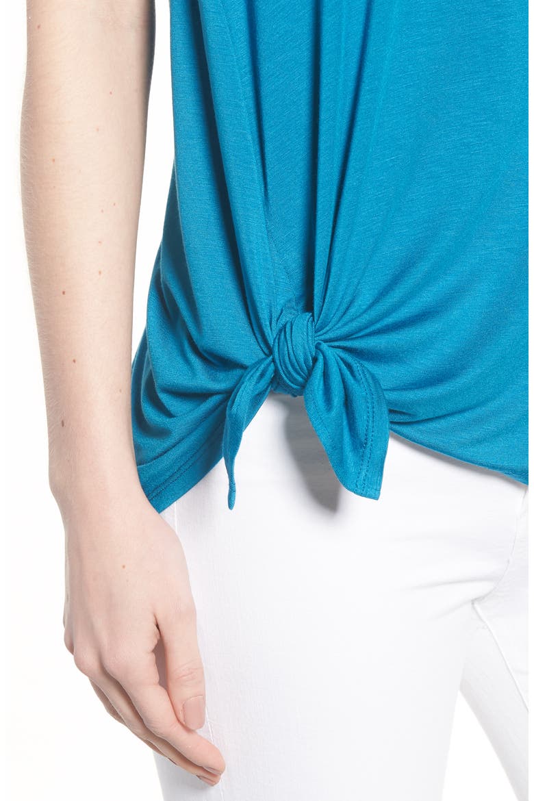 Knot Front Jersey Tank, Alternate, color, TEAL SEAPORT