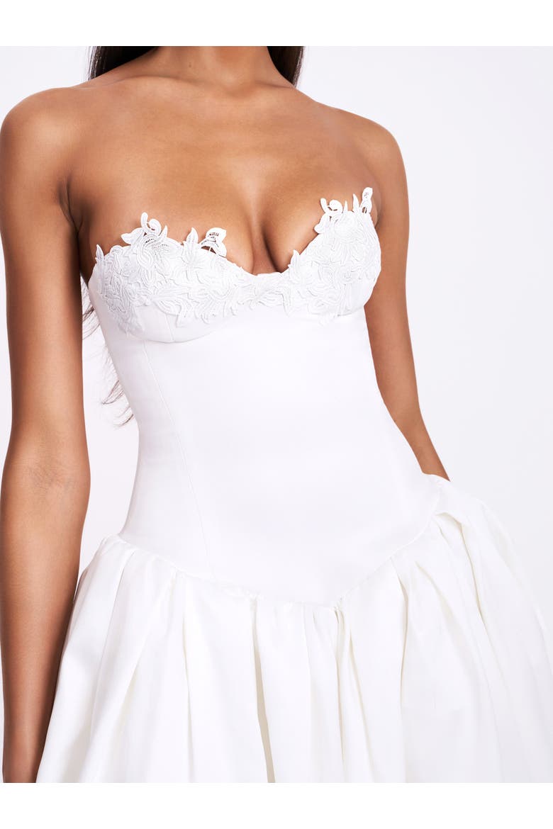 Naila Lace Trim Strapless Drop Waist Wedding Gown, Alternate, color, White