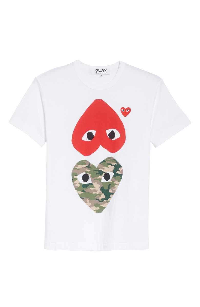Comme des Garçons PLAY Camo Double Heart T-Shirt, Alternate, color, White 1