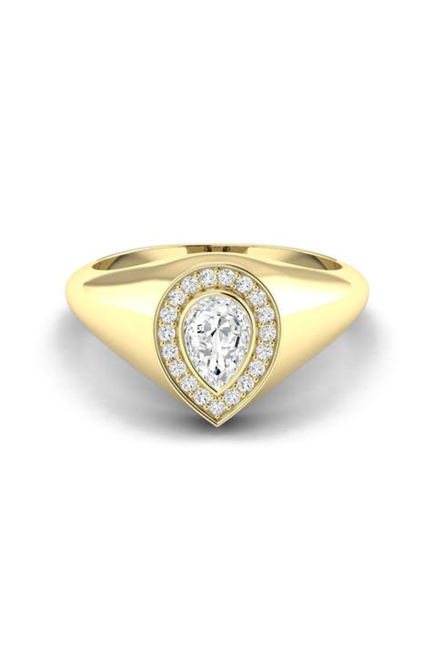 Pear Bezel Signet Lab Diamond Ring in 14K