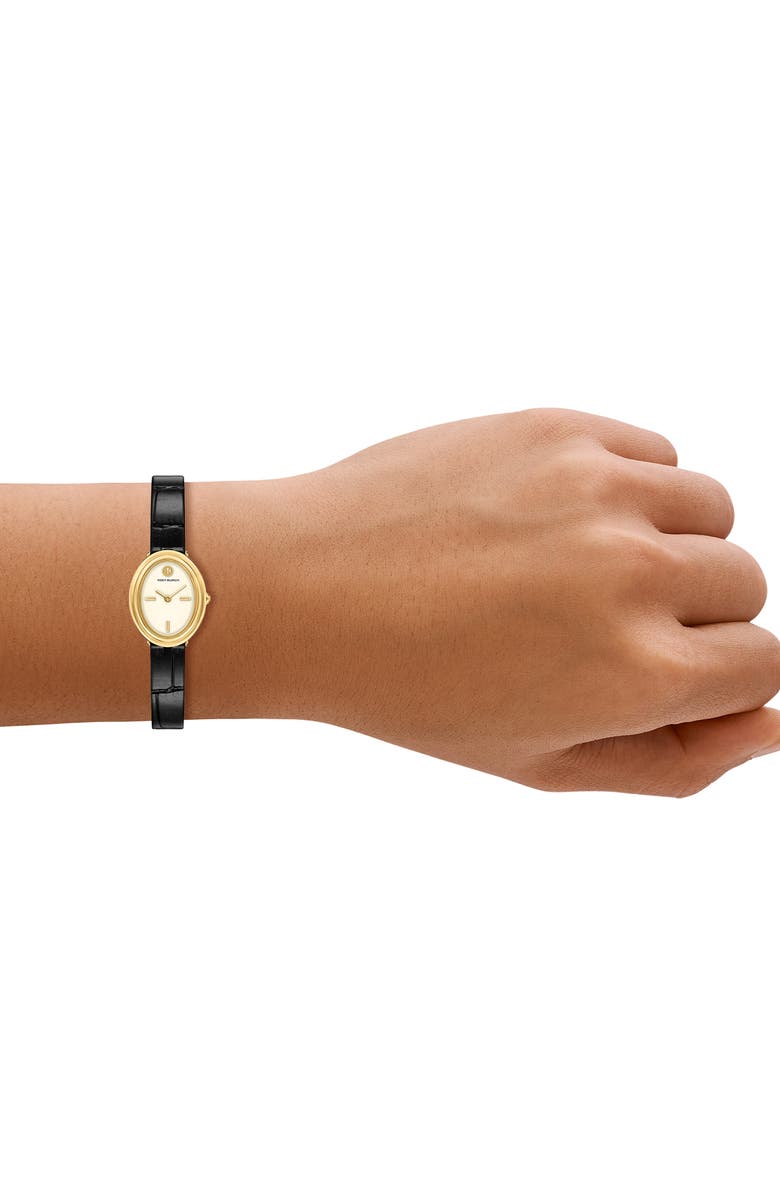 Tory Burch The Oval Leather Strap Watch, 22mm x 28mm, Alternate, color, 