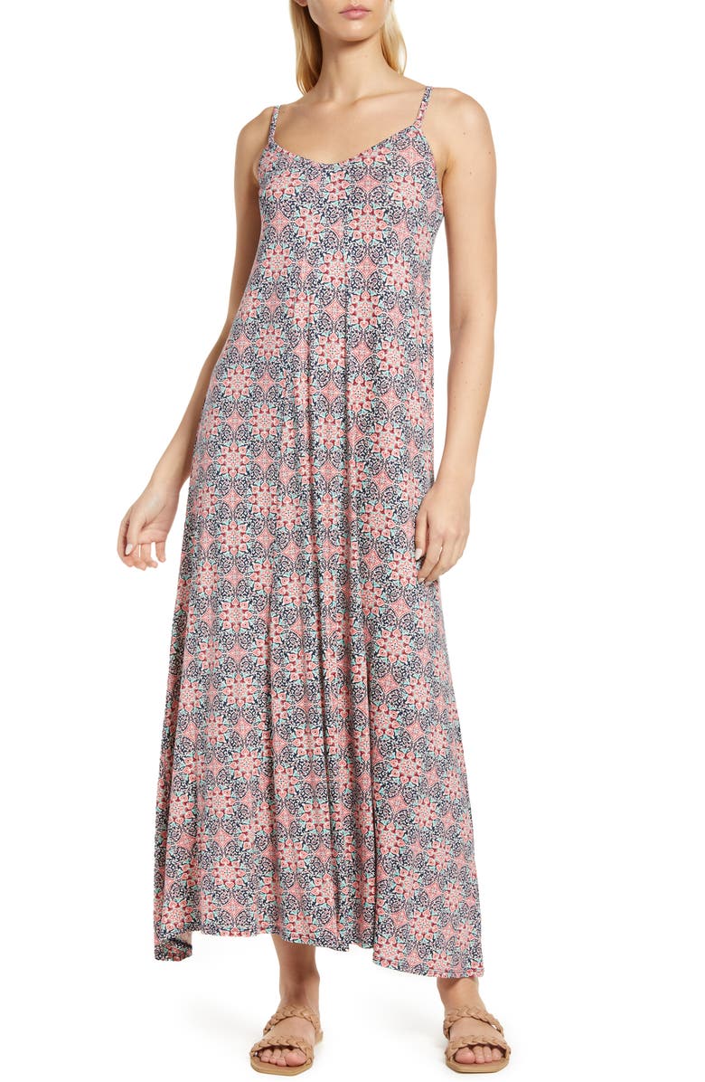 Loveappella Paisley Knit Maxi Dress, Main, color, Navy Coral