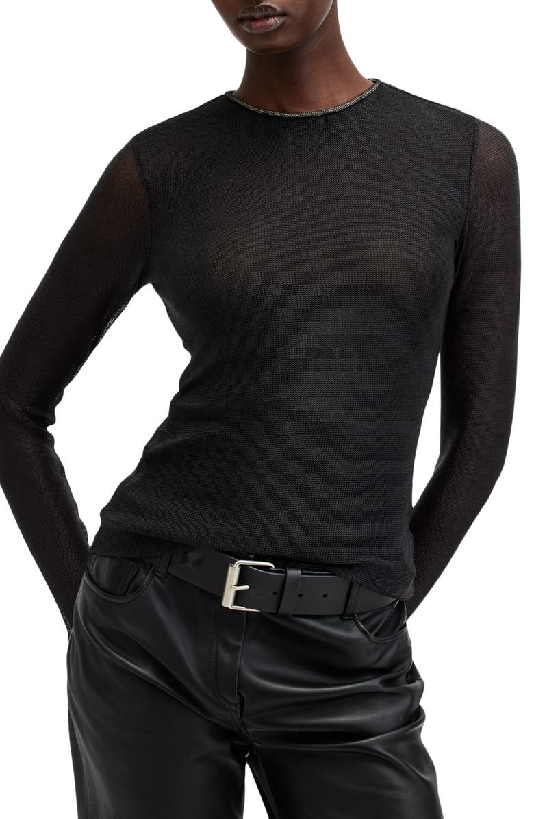 AllSaints Nora Sparkle Cotton Blend Top, Main, color, Black Shimmer