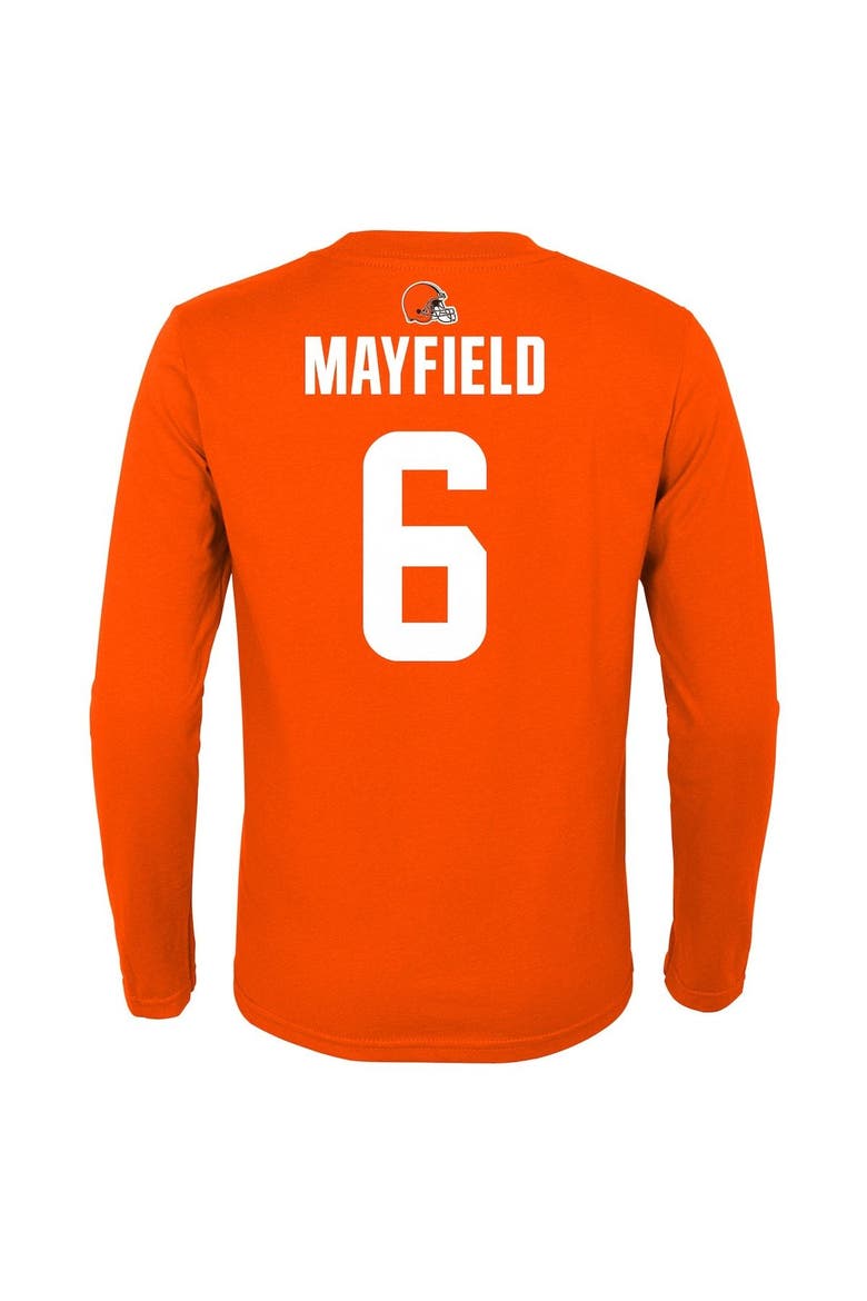 Youth Baker Mayfield Orange Cleveland Browns Mainliner Player Name & Number Long Sleeve T-Shirt, Alternate, color, Orange