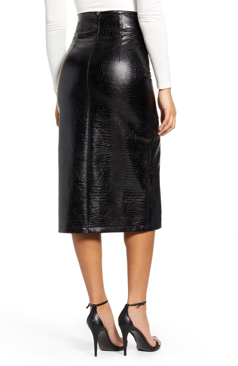 Topshop Croc Faux Leather Pencil Skirt, Alternate, color,
