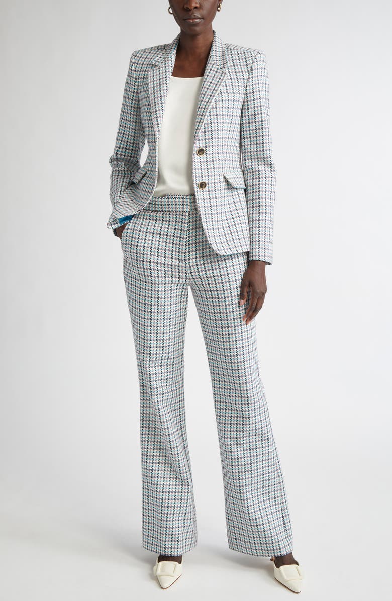 ST. JOHN Houndstooth Stretch Cotton Blazer, Alternate, color, Tropical Blue/ Ivory Multi