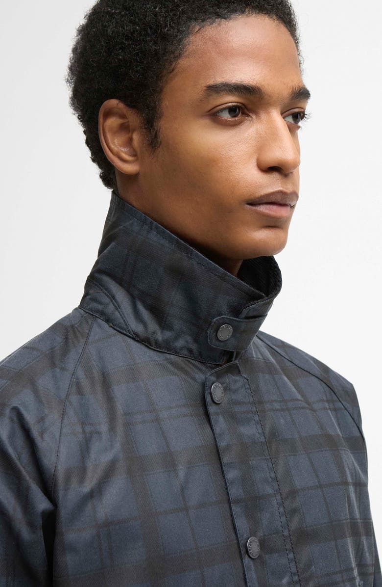 Barbour Ambleside Plaid Water Resistant Waxed Cotton Shirt Jacket, Alternate, color, Navy Tartan