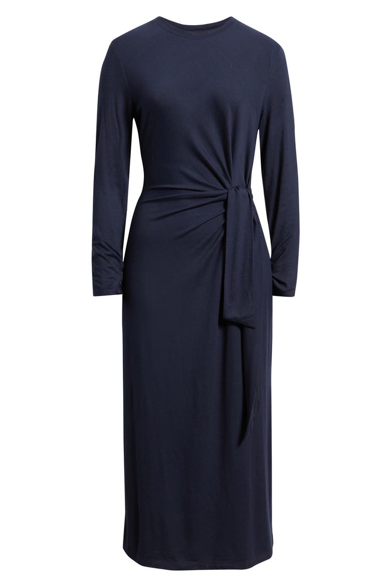 Erlot Side Tie Long Sleeve Midi Dress, Alternate, color, DARK BLUE