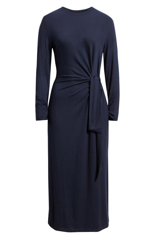Hugo Boss Boss Orange Erlot Side Tie Long Sleeve Midi Dress In Blue