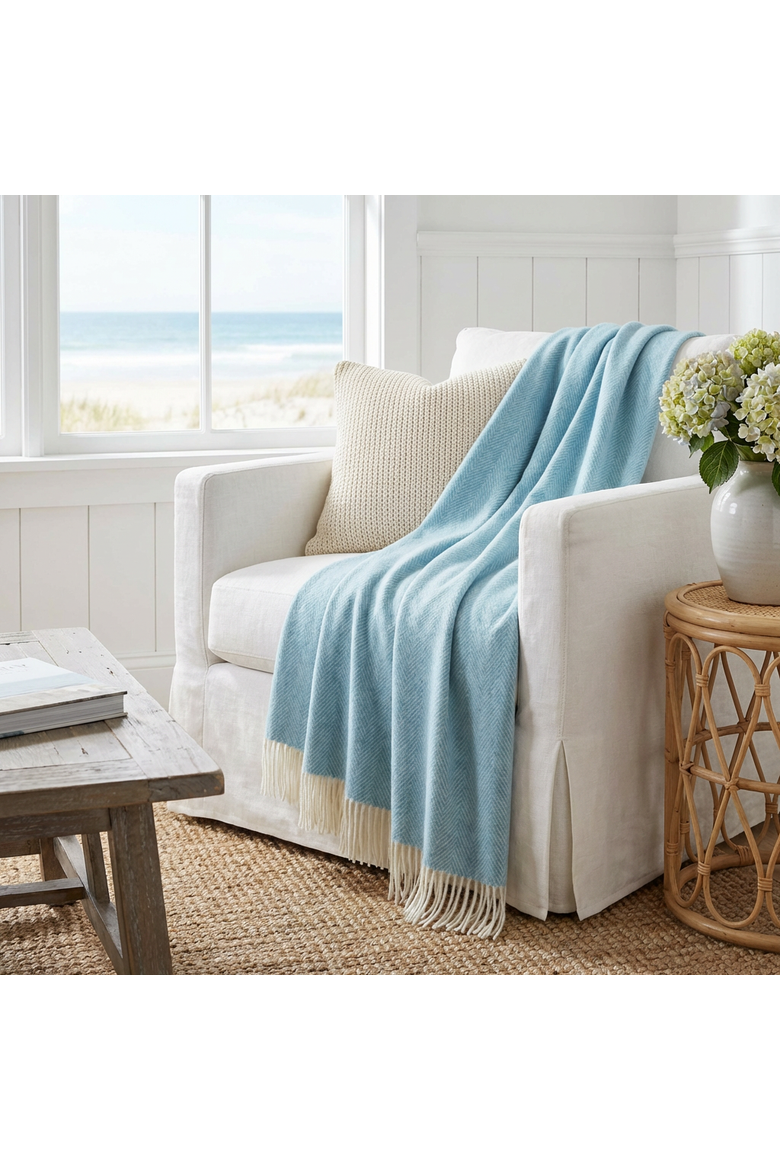 Southampton Home Merino Wool Herringbone Throw, Alternate, color, Sky Blue