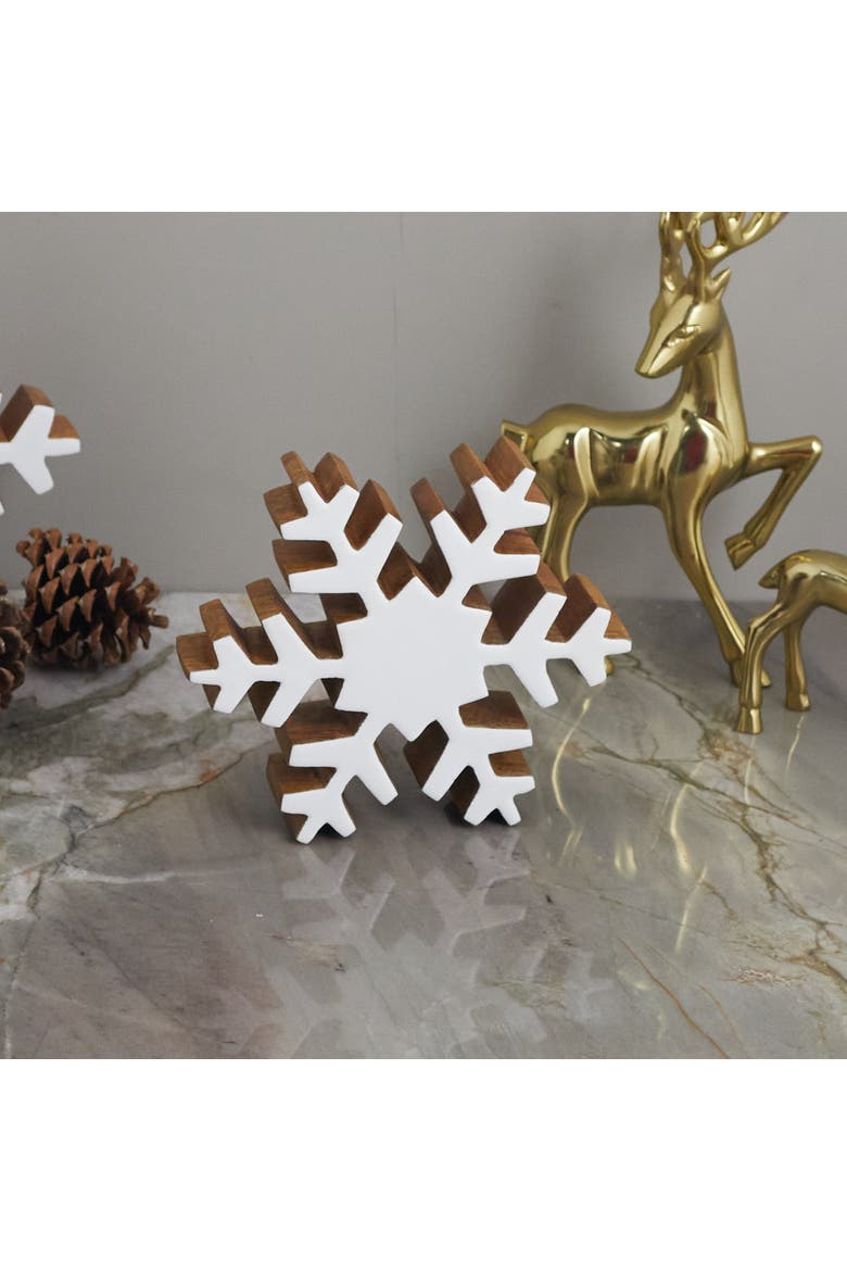 Mango Wood & Enamel Snowflake, Alternate, color, White