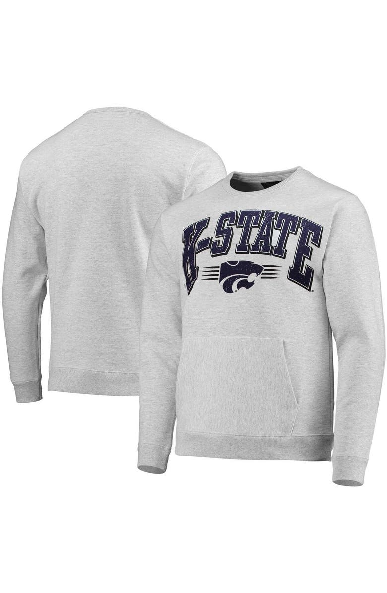 LEAGUE COLLEGIATE WEAR Men's League Collegiate Wear Heathered Gray Kansas State Wildcats Upperclassman Pocket Pullover Sweatshirt, Main, color, 