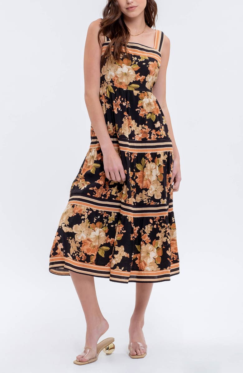 AUGUST SKY Sleeveless Tiered Midi Dress, Alternate, color, Black Multi