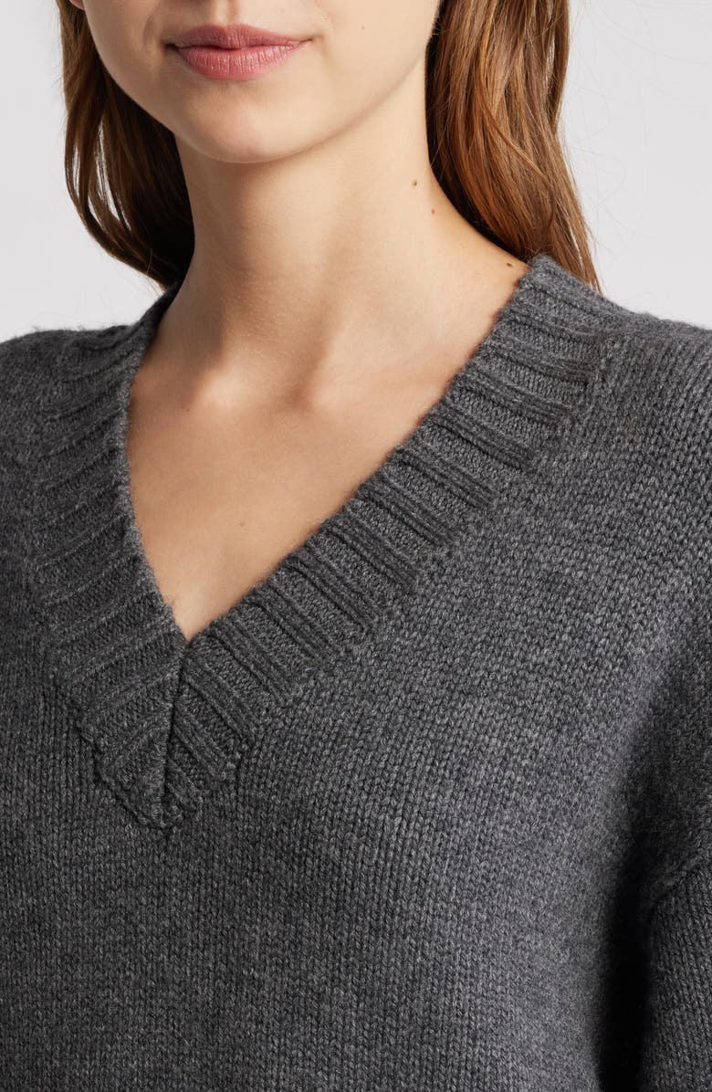 FRAME Chunky V-Neck Wool & Cashmere Sweater, Alternate, color, Charcoal Heather