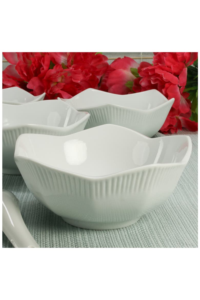 Set of 4 Lotus Bowls, Alternate, color, WHITE