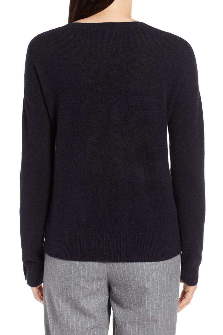 Cashmere Button Sleeve Sweater, Alternate, color, BLACK