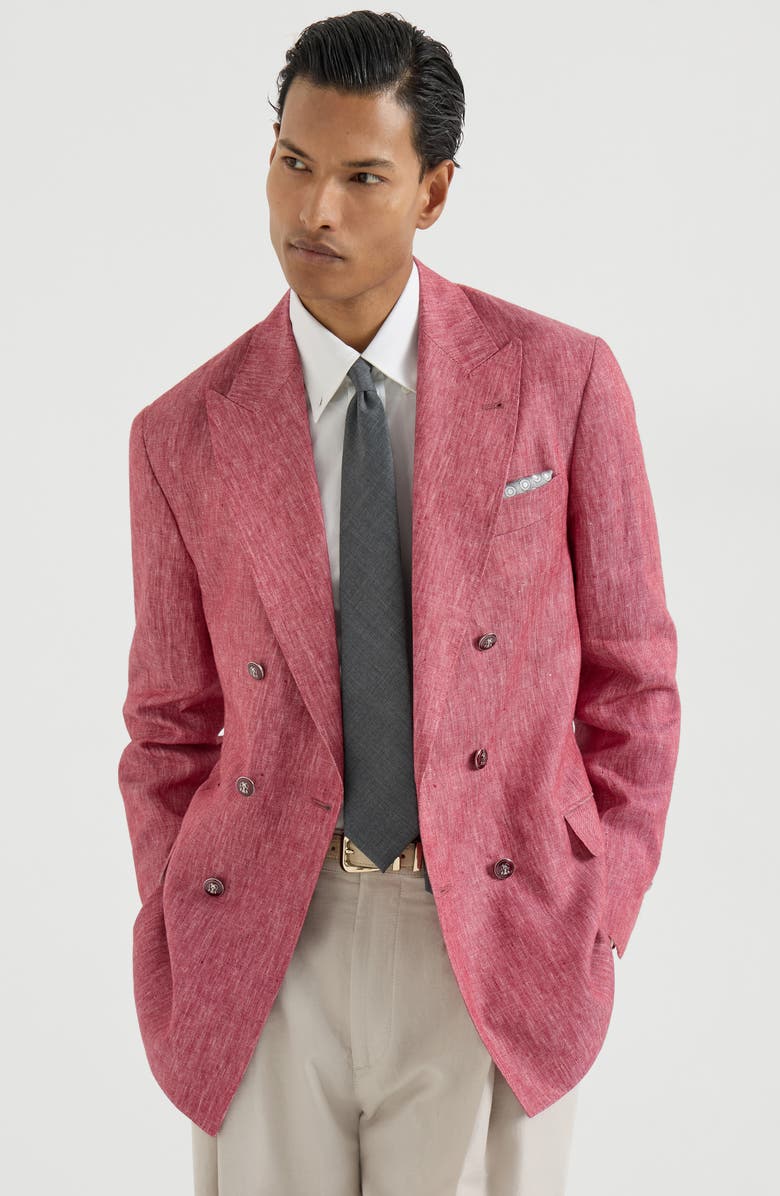 Brunello Cucinelli Linen denim jacket, Alternate, color, Strawberry