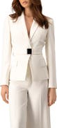 IVONNE Tailored Belted Blazer in Natural White