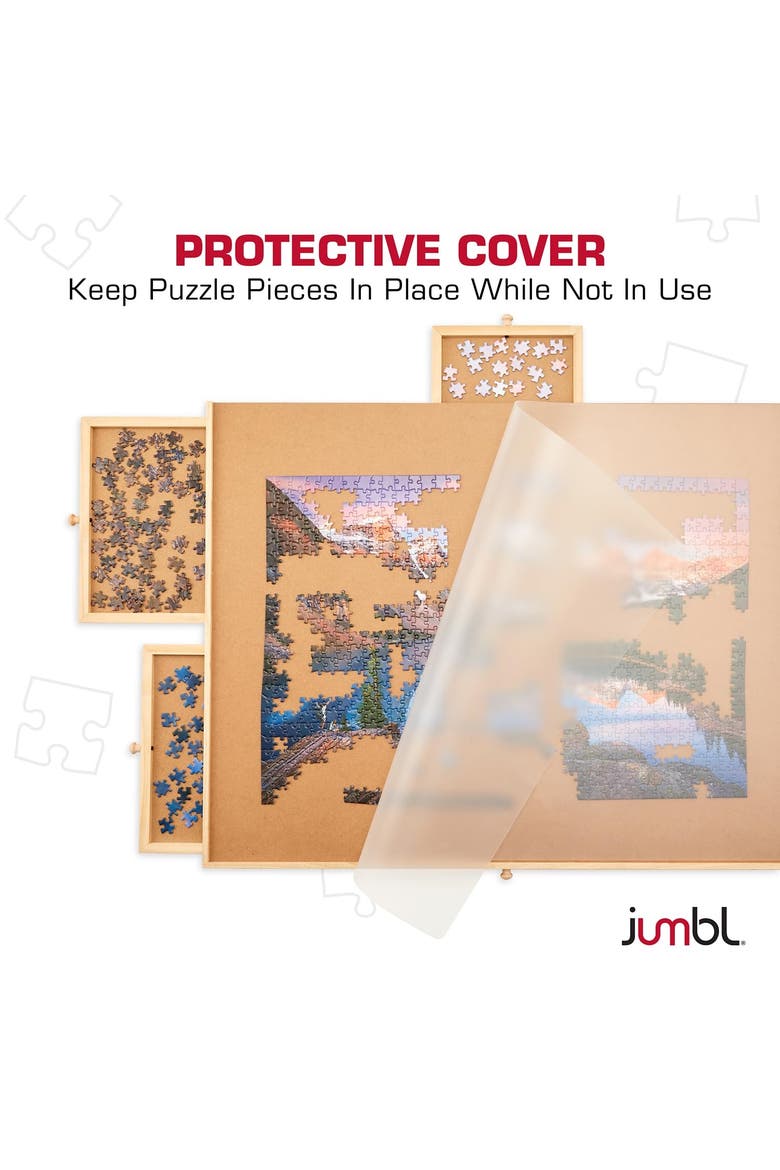 1500-Piece Wooden Puzzle Board with Drawers, Lazy Susan & Cover, Rotating Table, Alternate, color, Beige
