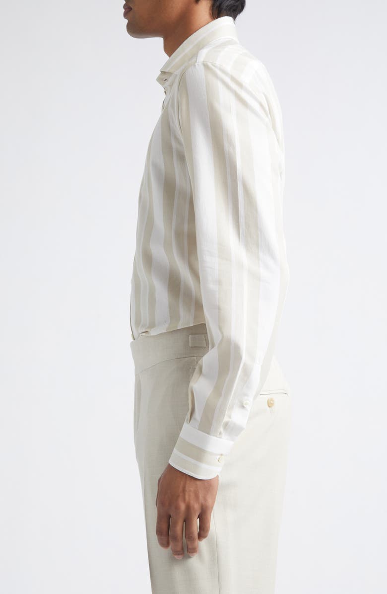 ISAIA Stripe Cotton & Silk Button-Up Shirt, Alternate, color, White Beige