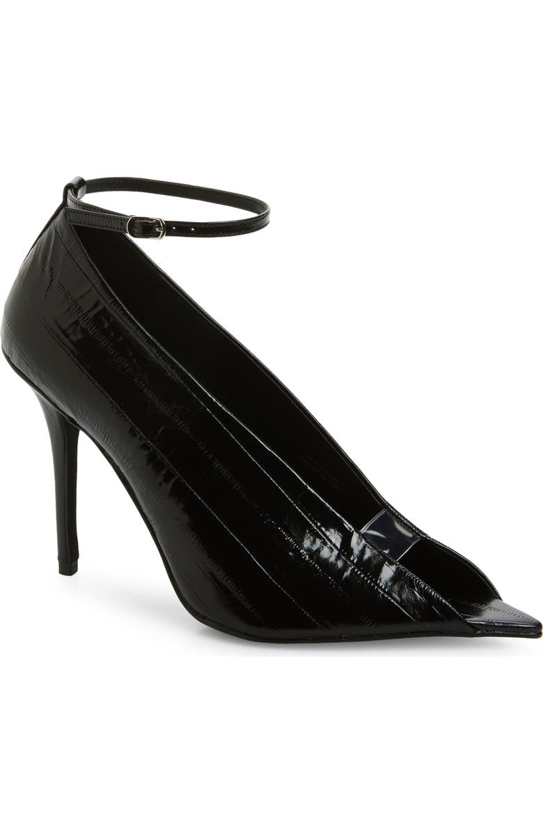 Jeffrey Campbell Inherit Ankle Strap Pointed Peep Toe Sandal, Main, color, Black Eel