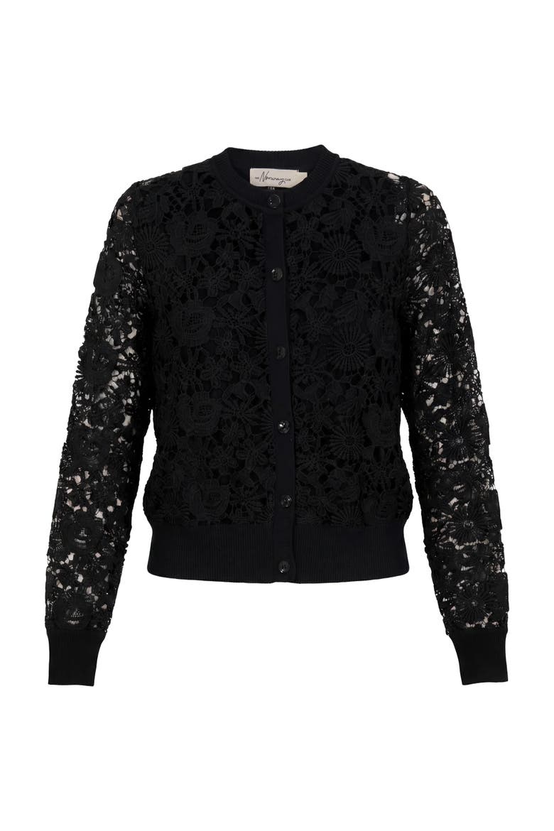 Cropped Lace Long Sleeve Heavy Lace Knit Top, Main, color, Black
