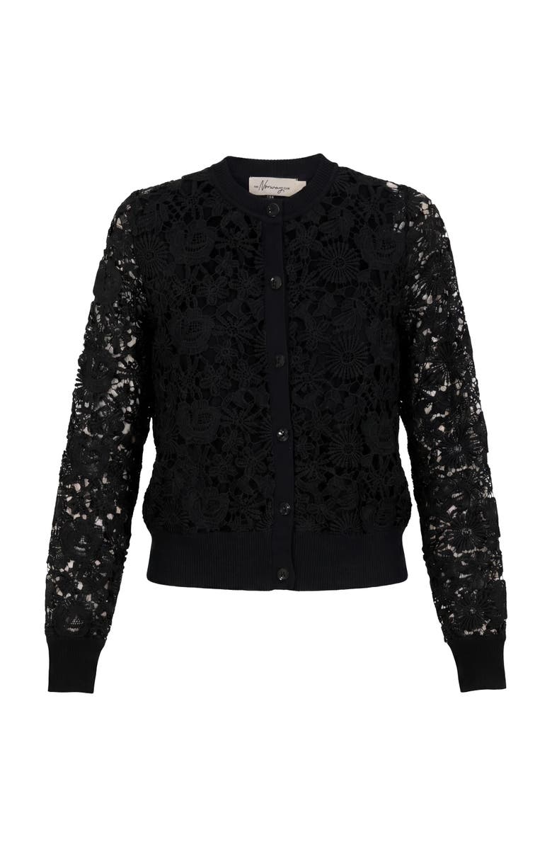 The Norway Club Cropped Lace Long Sleeve Heavy Lace Knit Top, Main, color, Black