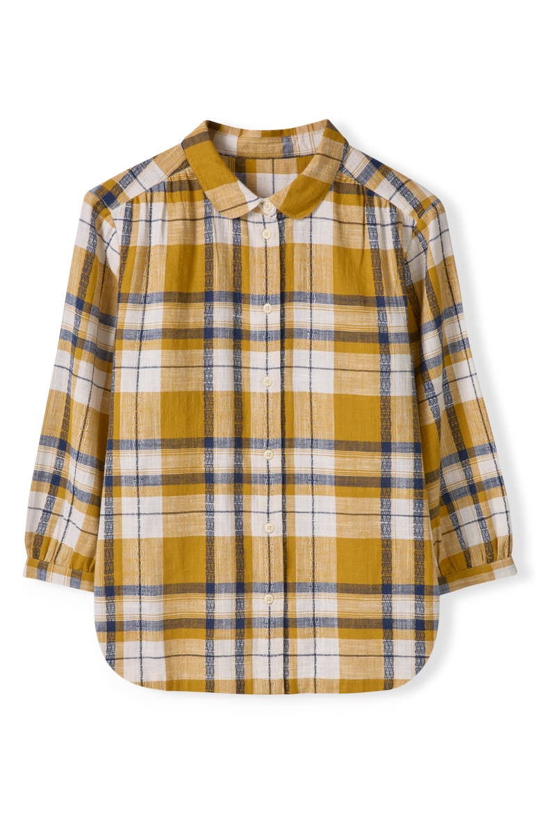 Peter Pan Collar Checked Blouse, Alternate, color, Yellow Large Check