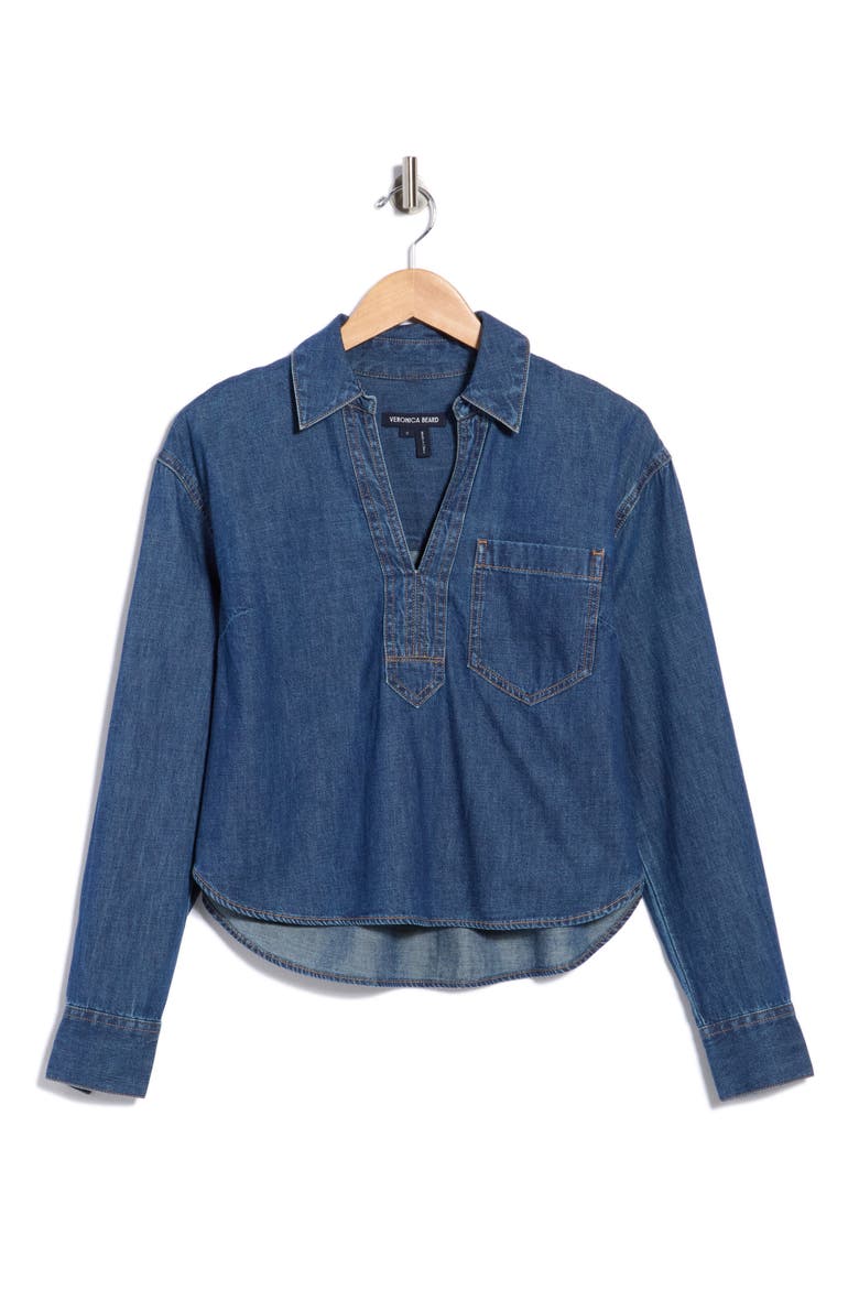 Khai Collared Denim Top, Alternate, color, BRIGHT BLUE