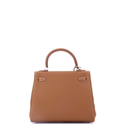 Pre-owned Hermes  Hermes Kelly Handbag Brown Togo With Brushed Palladium Hardware 25 In Gold
