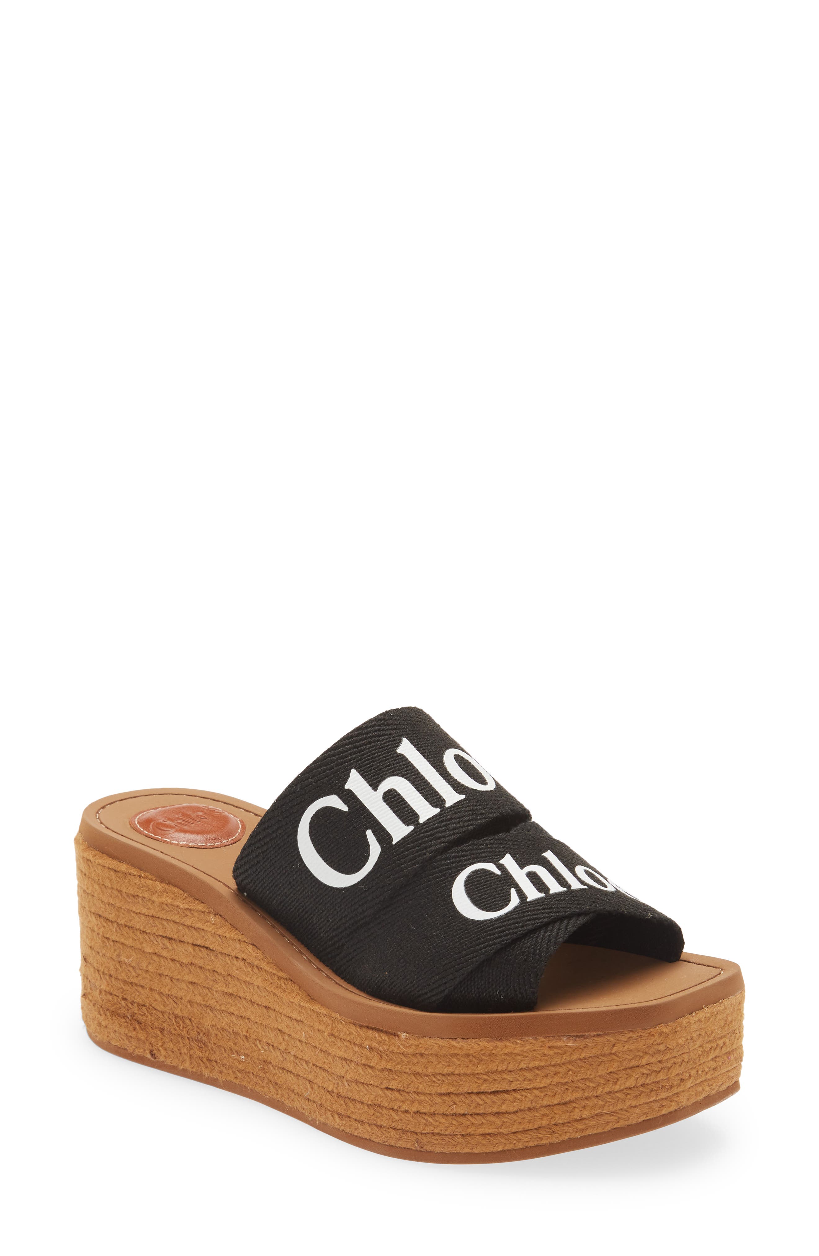 Chloé Woody Logo Espadrille Platform Slide Sandal, Main, color, 