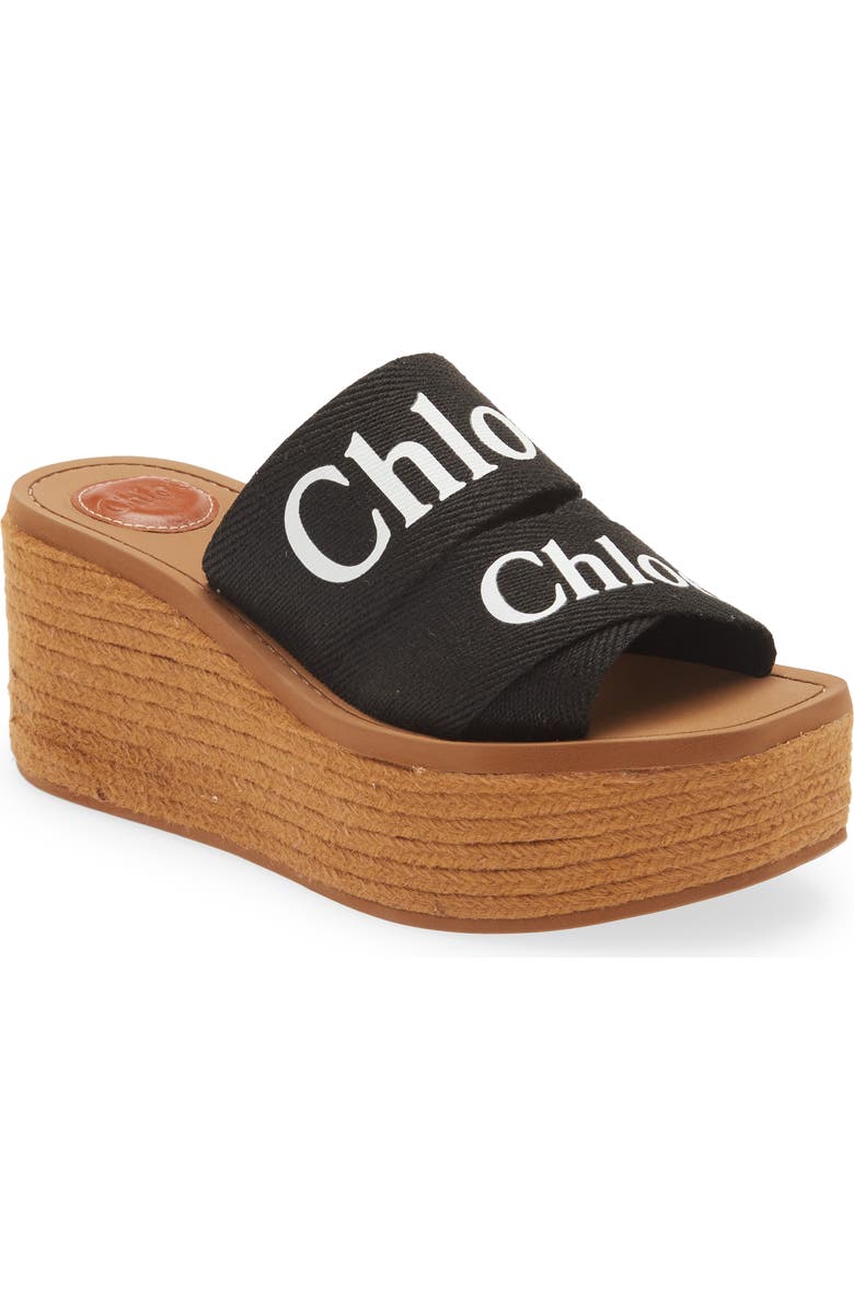 Chloé Woody Logo Espadrille Platform Slide Sandal, Main, color,