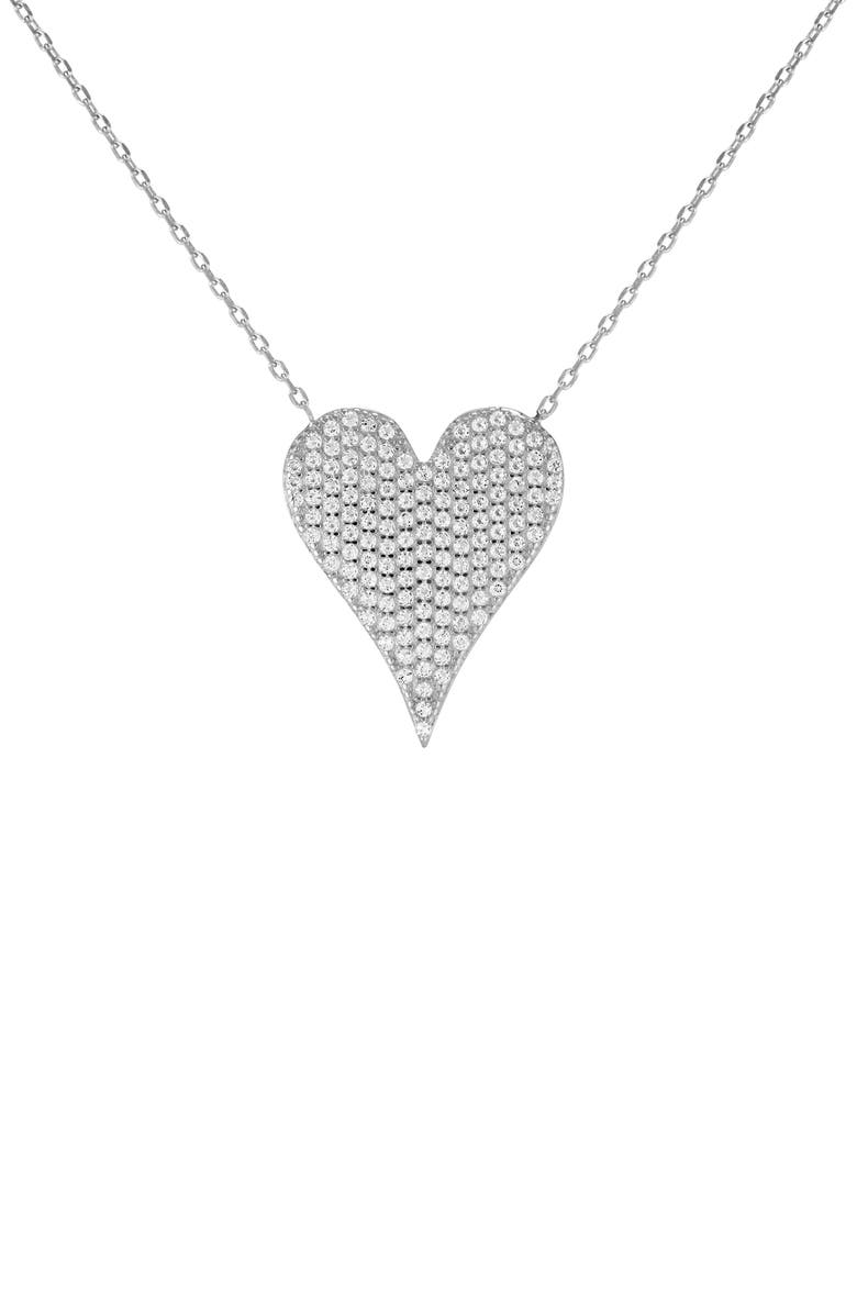 House of Frosted Sterling Silver White Topaz Pavé Heart Pendant Necklace, Main, color, Silver
