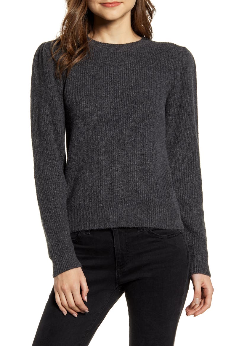 Puff Sleeve Sweater, Main, color, GREY DARK CHARCOAL HEATHER