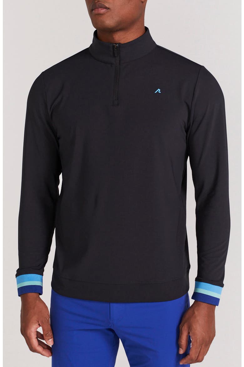 Hayden Contrast Cuff Quarter-Zip Pullover, Main, color, BLACK