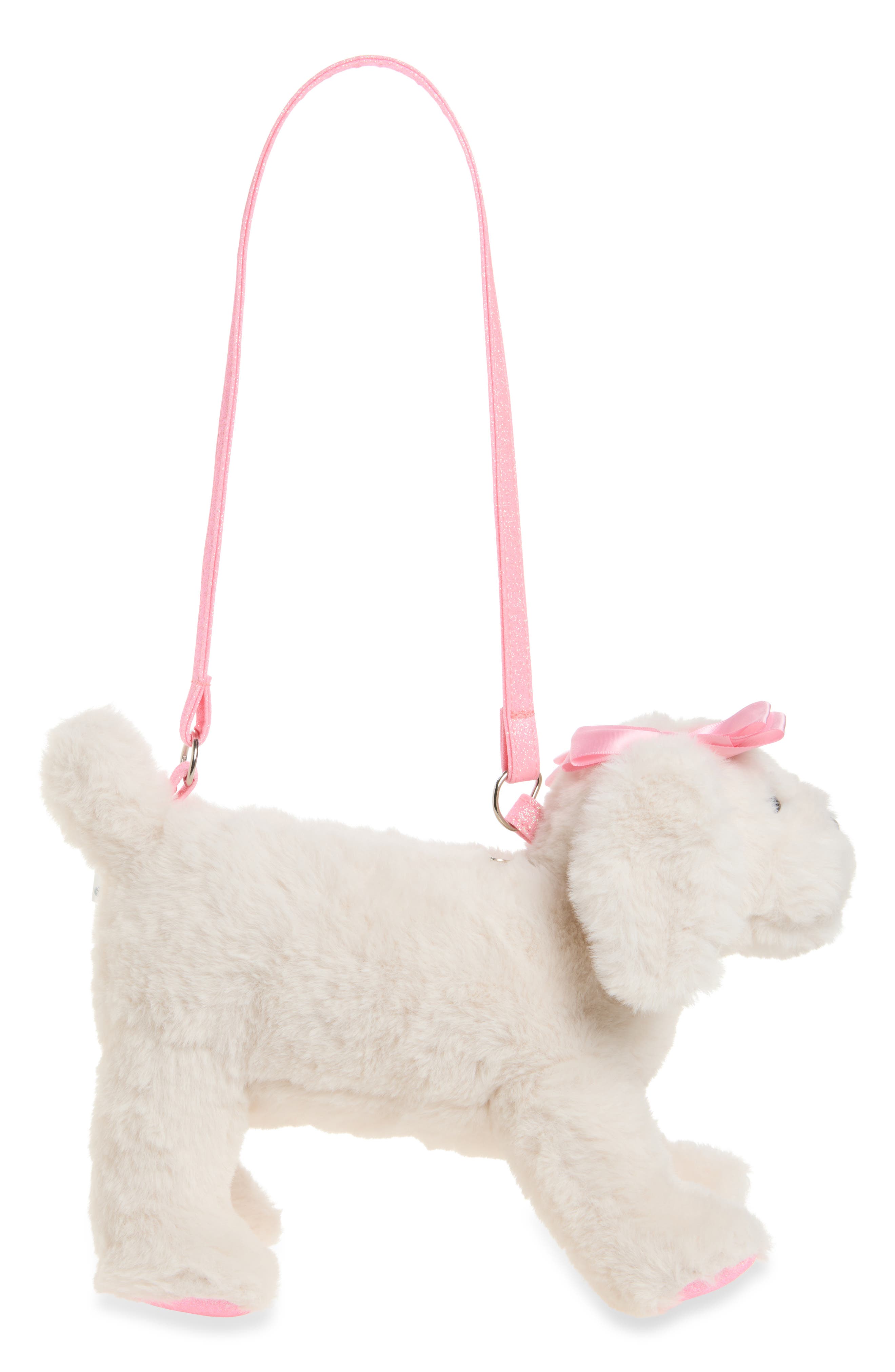 Kids' Puppy Faux Fur Plush Crossbody Bag, Main, color, NATURAL COMBO